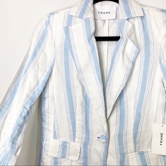 NWT FRAME Blue Stripe Linen Blazer - Picture 9 of 16